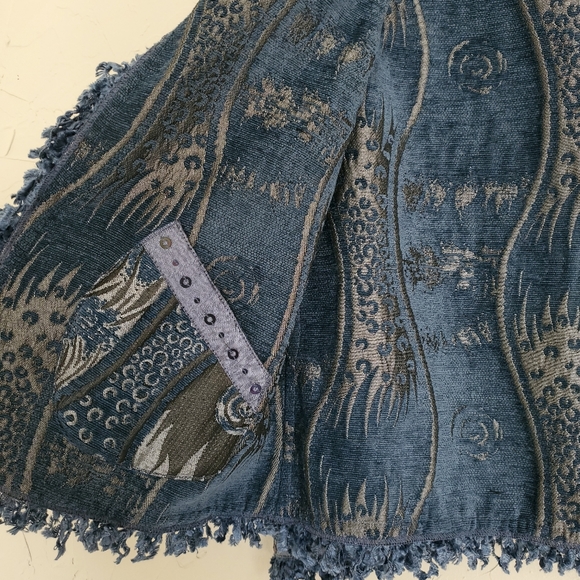 Vintage 90s Rare Stunning Upholstery Sequin Fringe Patterned Jacket - Picture 8 of 10